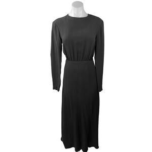 NEW Argent Crosby Black Viscose Wool Crepe Long Sleeve Blouson Maxi Dress Size S